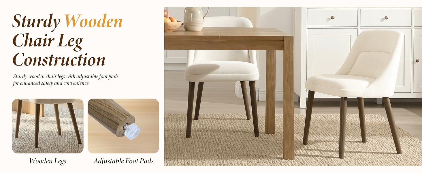 Text reads: 'Sturdy Wooden Chair Leg, Construction'. Product demonstration sequence showing chair leg assembly and installation steps.