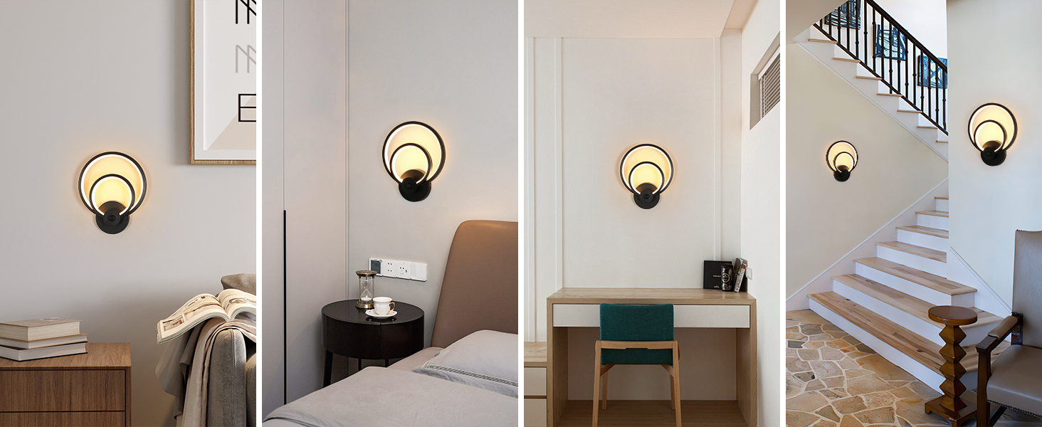 Appliques Murale LED Osairous 2 Pièces - 12W, 1350LM, Blanc Chaud 3000K, Noir, Diamètre 20cm