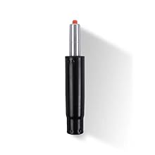 Black office chair gas lift cylinder with silver piston rod and red tip, used for height adjustment in office seating.