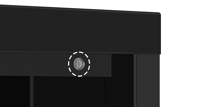 un primer plano de un escritorio negro con un círculo blanco.