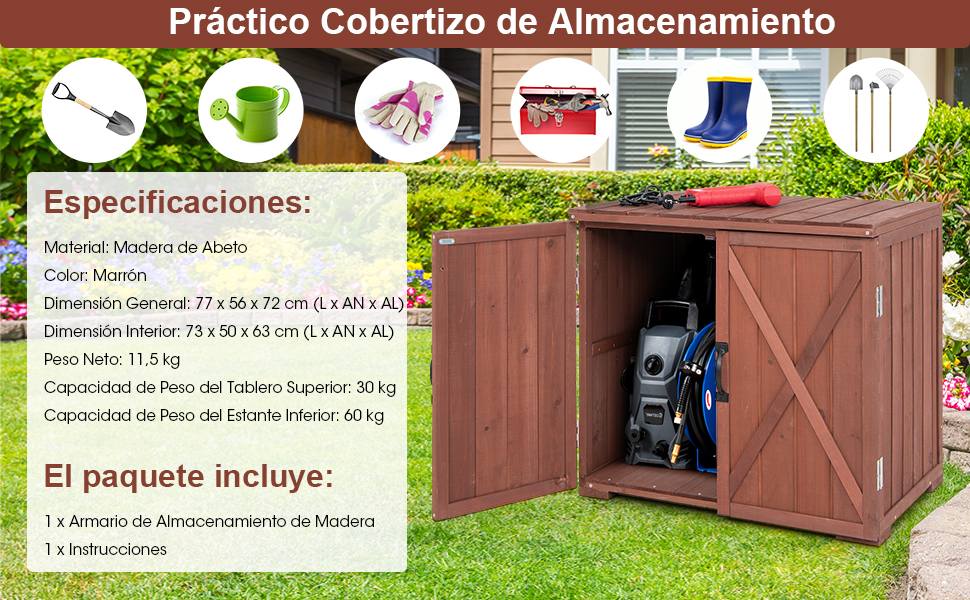 Armario de Almacenamiento de Madera para Jardín