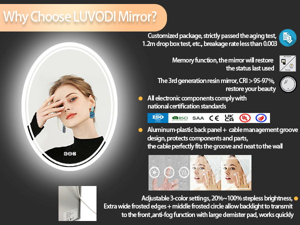 LUVODI Grande Specchio da Bagno con LED luce da parete