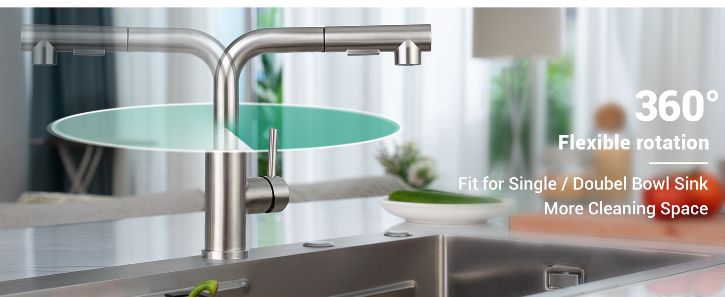 DAYONE Kitchen Taps with Pull Out Spray, Stainless Steel Kitchen Sink Taps