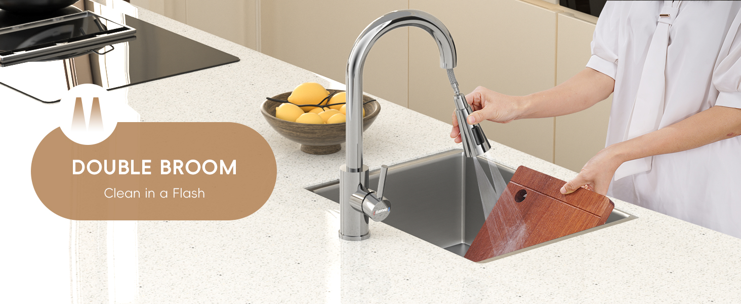 DAYONE Chrome Pull Out Kitchen Sink Mixer Tap, Stainless Steel Single Handle Taps Mixer