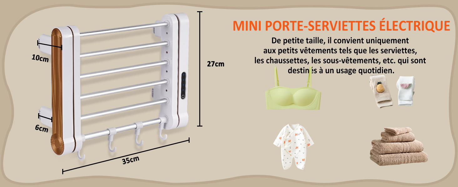 Sèche-serviettes électrique Mural 80W - Chauffage Fibre De Carbone, Température Constante 55°C, Blanc