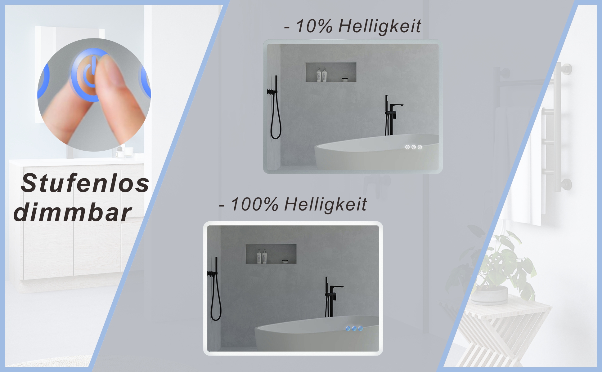 Badspiegel Beleuchtet LED Badezimmerspiegel 80x60cm BORAS Typ C