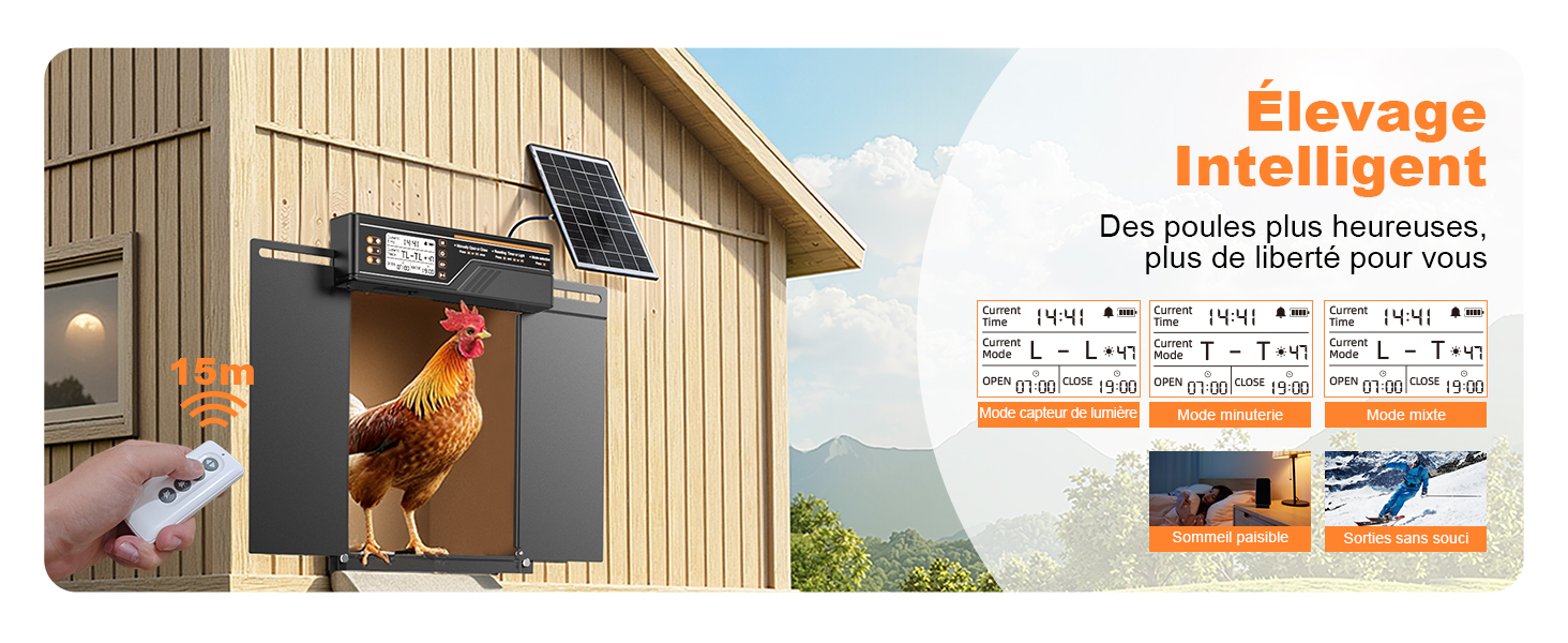 Porte Poulailler Autoatique Avec Écran LCD Prograable Étanche