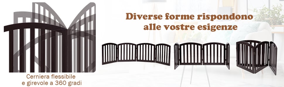 COSTWAY Cancelletto per Cani Pieghevole in Legno con 4 Ante, Ideale per  Scale, Soggiorno e Cucina, 89 x 200 cm, Bianco