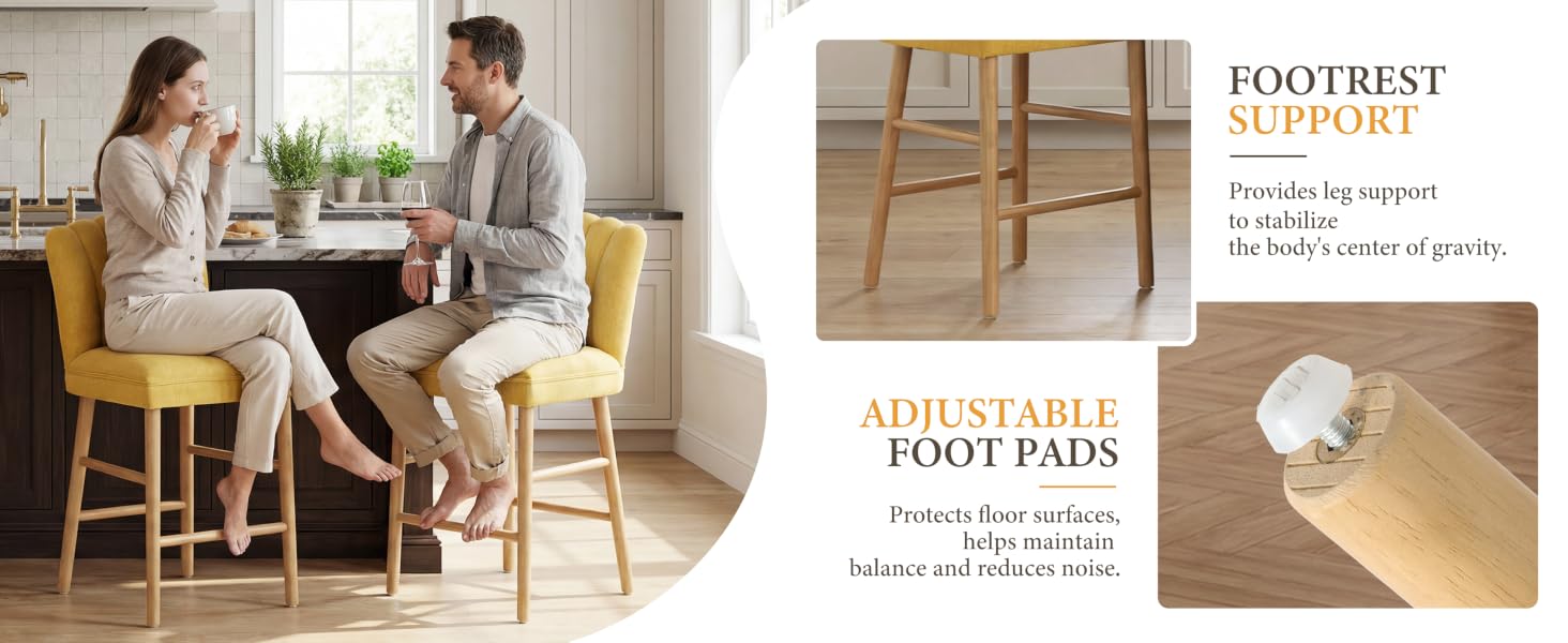 Text reads 'Image 4' and 'FOOTREST SUPPORT'. Multiple panels showing wooden footrest being used under a desk in home office setting.