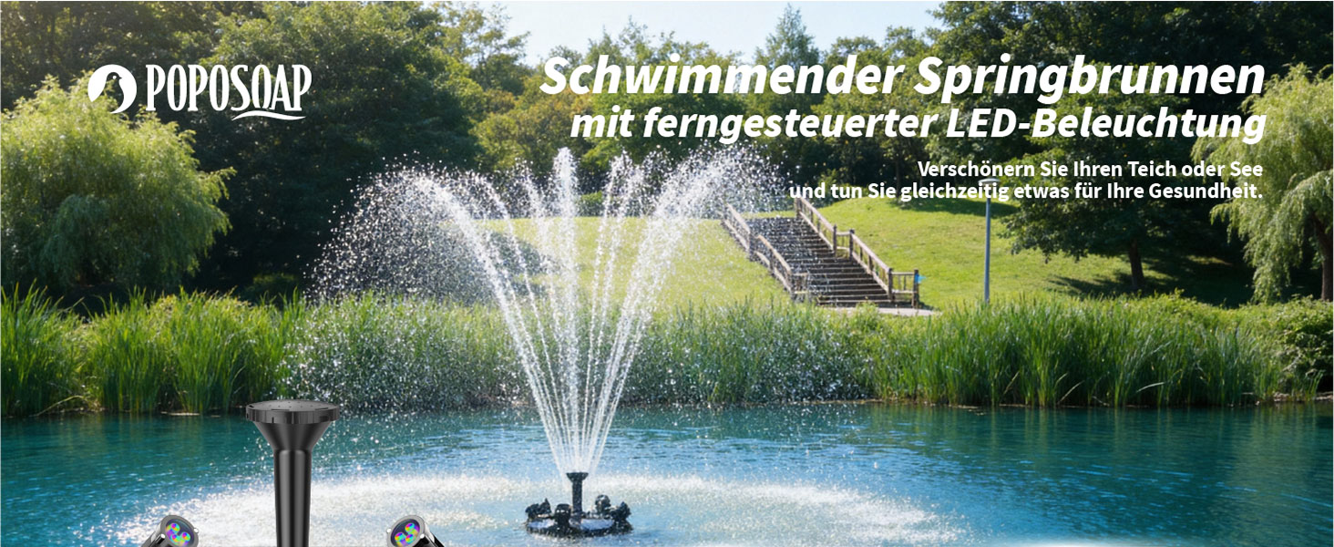 POPOSOAP schwimmende Teichfontäne mit LED