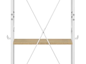 montado en la pared con estante de madera natural, con soportes ajustables y diseño de soporte cruzado