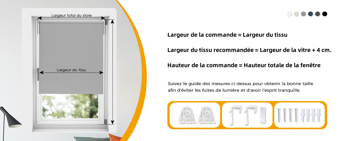 Schéma technique montrant les instructions de mesure des fenêtres avec les dimensions étiquetées et les calculs pour le dimensionnement des rideaux en français.