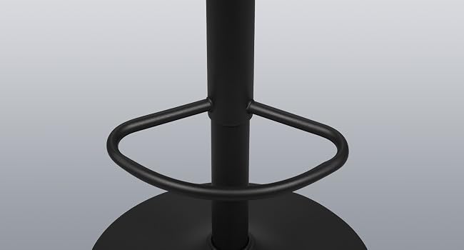Supporto o base in metallo nero con montante verticale centrale e struttura di supporto ad anello circolare su sfondo grigio.