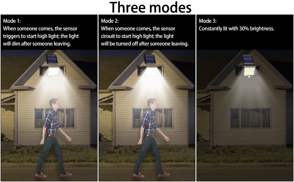 The solar lights have 3 modes to choose from; you can select the modes you want: