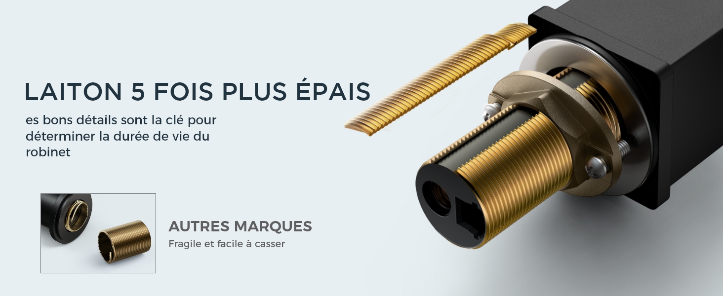 Gros plan d'un composant mécanique de couleur laiton au design fileté, montrant une structure interne détaillée et une finition dorée
