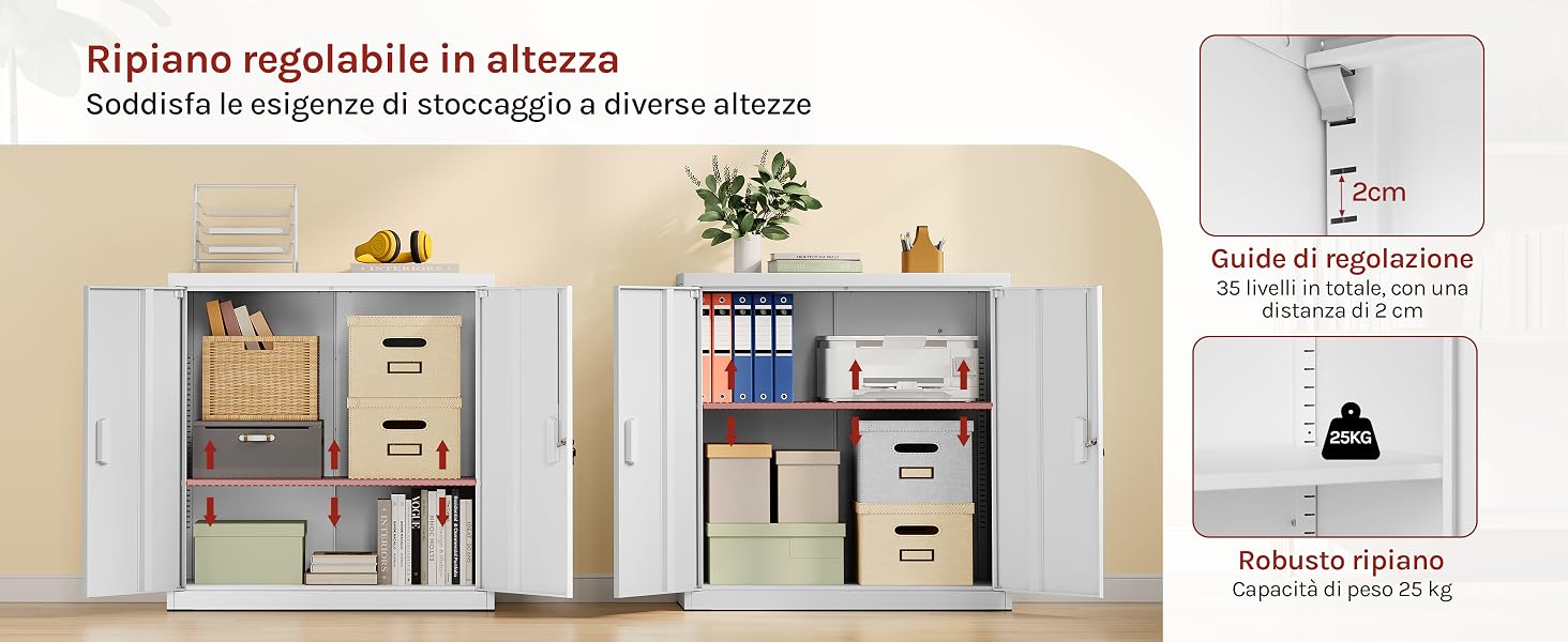 Armadio per Archiviazione con Serratura, Armadio con Ripiano Regolabile in Altezza, Armadio
