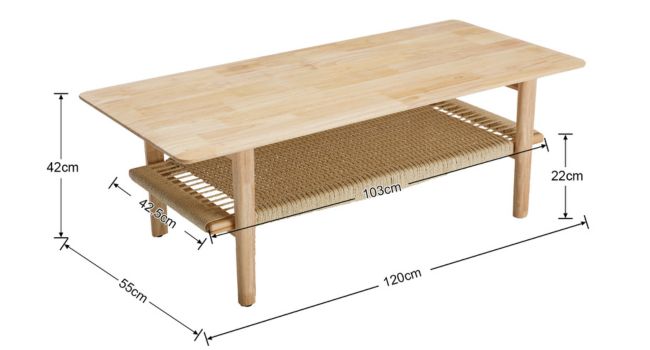 Diagramma tecnico che mostra le dimensioni di un tavolo o piattaforma in legno con misure indicate in centimetri, inclusa la lunghezza di 120 cm e varie altre specifiche.