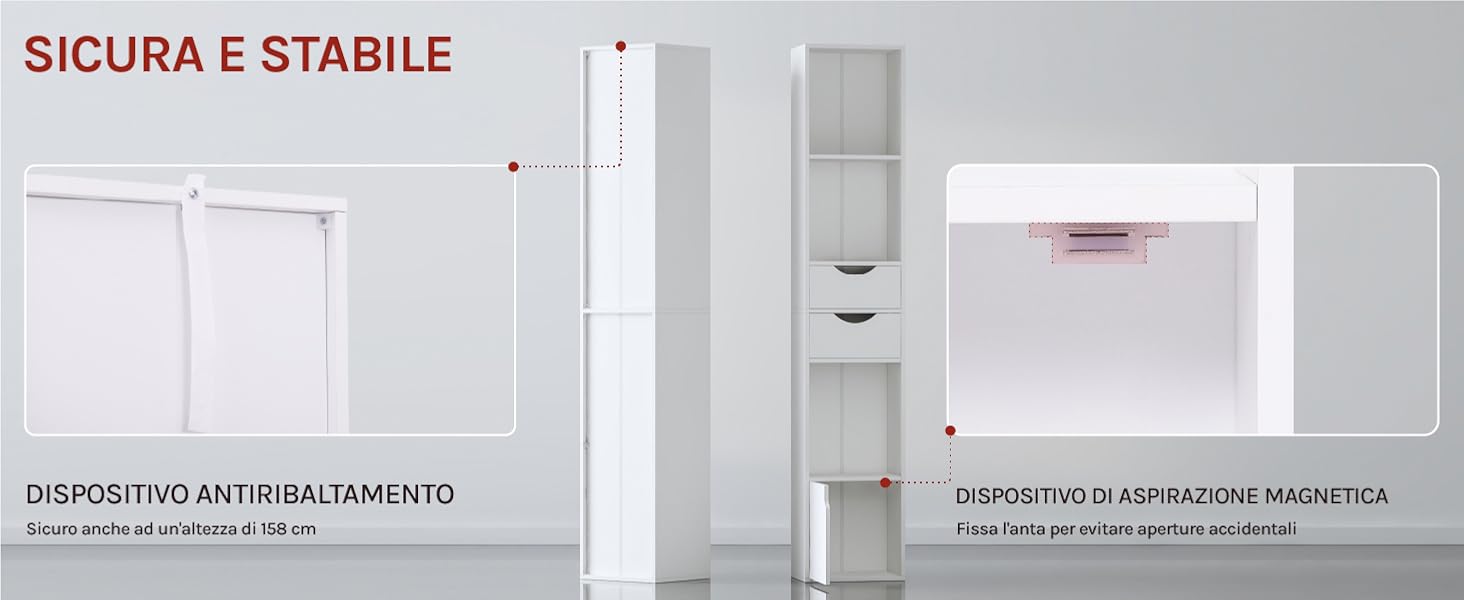 Armadio di sicurezza o sistema di stoccaggio bianco con meccanismo di chiusura magnetica.