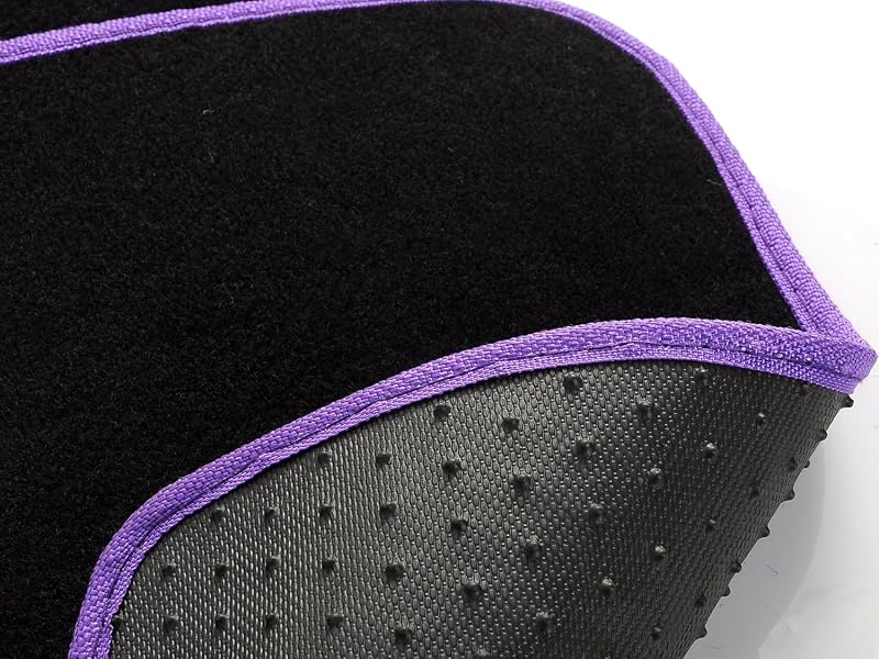 Close-up of textured black material with purple trim, showing dotted grip pattern on underside and curved edge detail.