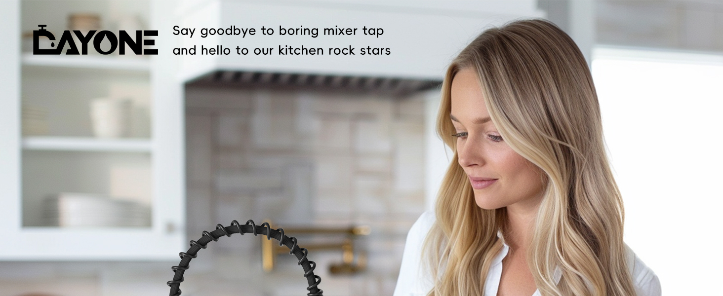 DAYONE Kitchen Tap with Two Spouts, 360° Swivel Pull Down Kitchen Mixer Taps