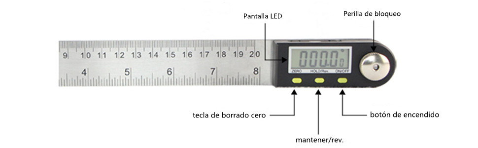 Reportador de ángulo numérico 360° en acero inoxidable con pantalla LCD 