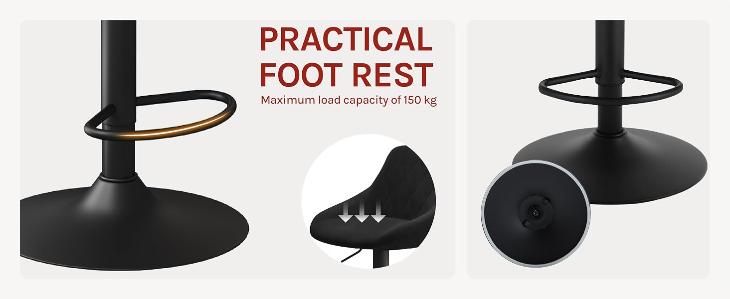 Black circular footrest with metal frame and weighted base, shown from multiple angles. Product indicates 25kg weight capacity.