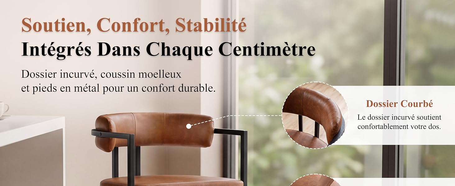 Le texte indique « Soutien, Confort, Stabilité » et « Intégrés Dans Chaque Centimètre ». Gros plan des mains ajustant le tissu beige/beige sur le bras de la personne, démontrant ainsi ses caractéristiques de confort et de soutien.