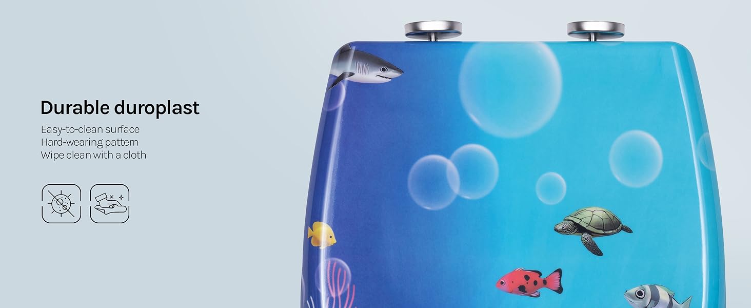 Text reads: 'Durable duoplast'. Underwater scene showing blue background with bubbles and illustrated marine life including fish and turtle.