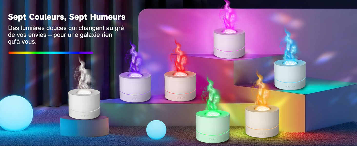 Der Text lautet: „Textsteuerung, Text-Homepage.“ Sequenz mit bunten intelligenten LED-Lichtern oder Lampen in Lila- und Blautönen auf dunklem Hintergrund.