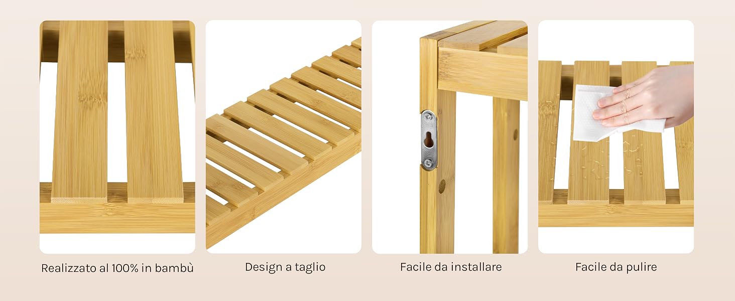 Sequenza di assemblaggio di un mobile o di un mobile con doghe in legno, che mostra le istruzioni di costruzione dettagliate in più pannelli.