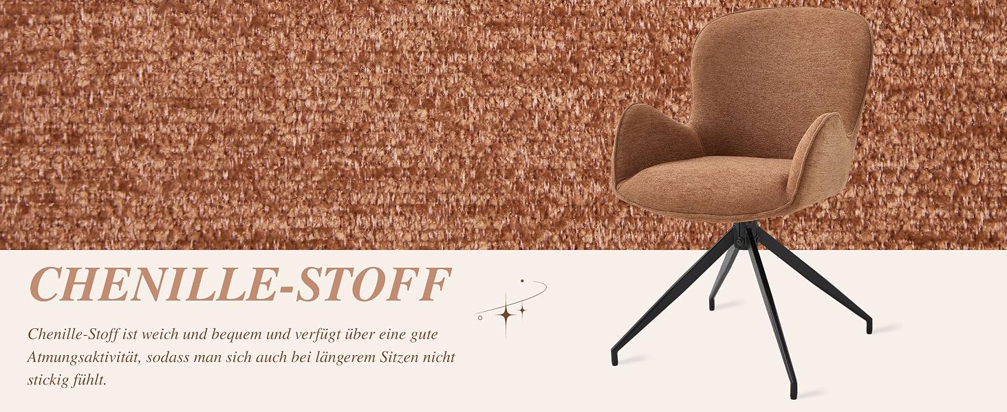 Der Text lautet „CHENILLE-STOFF“. Zeigt Muster strukturierter Stoffmaterialien in verschiedenen Farbtönen.