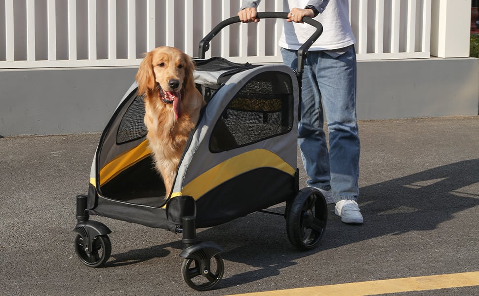 BingoPaw Carrito para Perros Carro Perro Plegable Cochecito para Perros  Mascotas Mediano Grande con Marco de Acero, Ruedas Amortiguadoras y Frenos,  Carga Max. 55kg