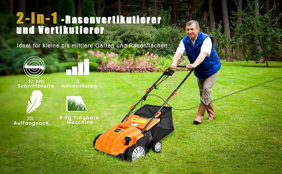 COSTWAY Elektro Vertikutierer Rasenlüfter