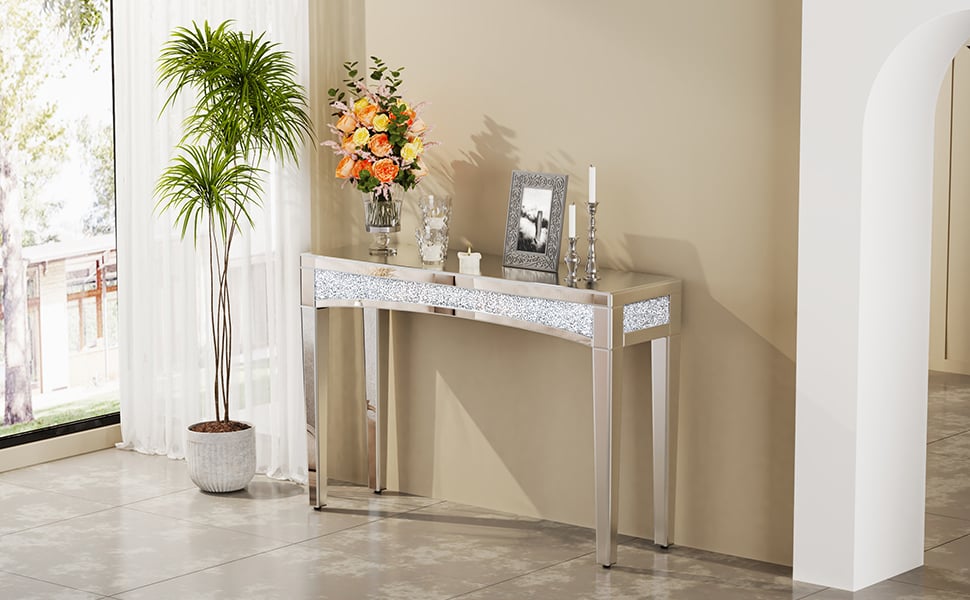 Artloge Consolle Tavolo ingresso a Specchio Vetro Argento Diamante