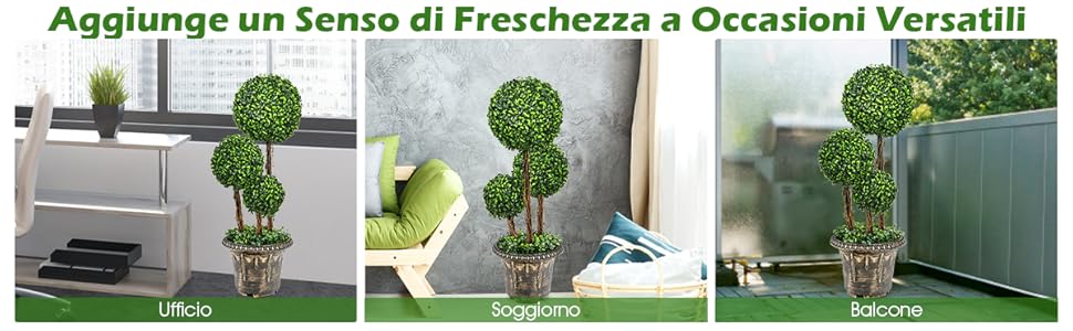 COSTWAY Pianta Finta 75 CM, Albero Finto Realistico a 3 Sfere in Vaso da  Interno ed Esterno, Sfere di Bosso Artificiale da Portico, Soggiorno ed  Ingresso