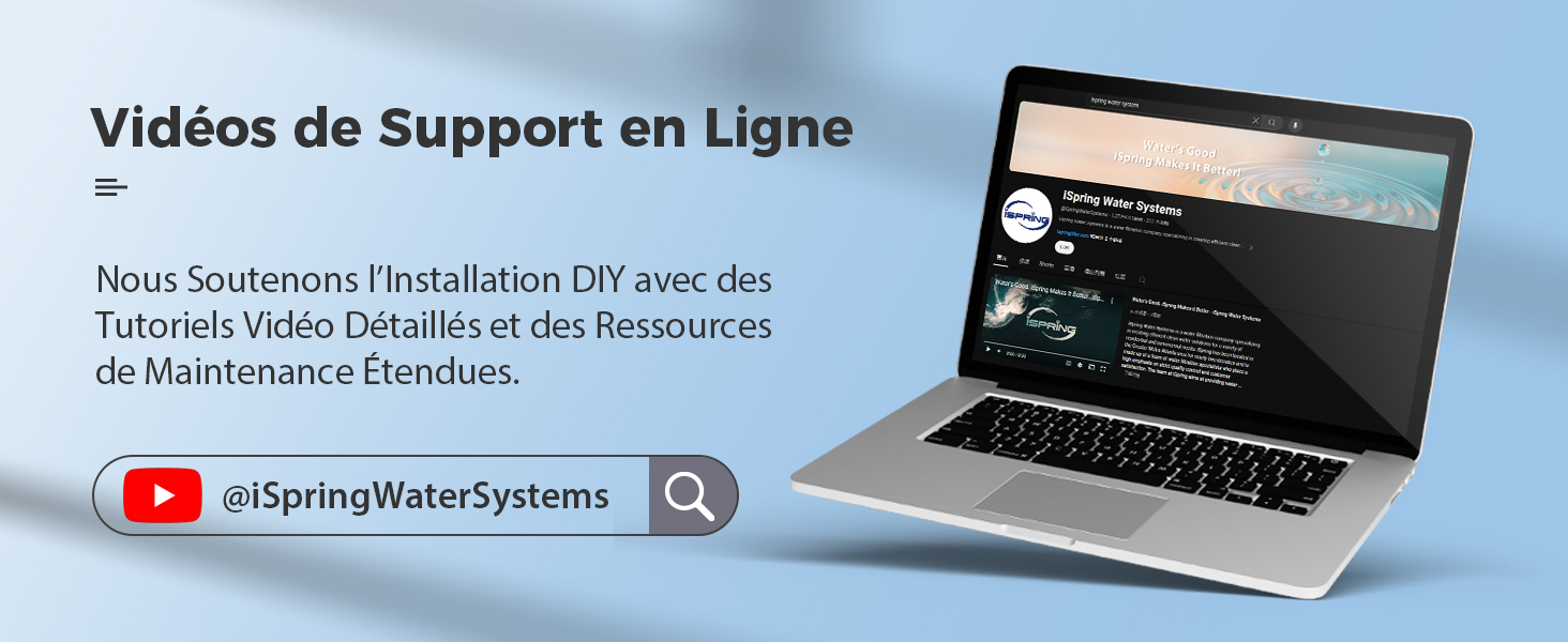 Le texte se lit comme suit : « Vidéos de Support en Ligne ». Bannière montrant des ordinateurs portables et des éléments d'interface de site Web illustrant la fonctionnalité de support vidéo en ligne.