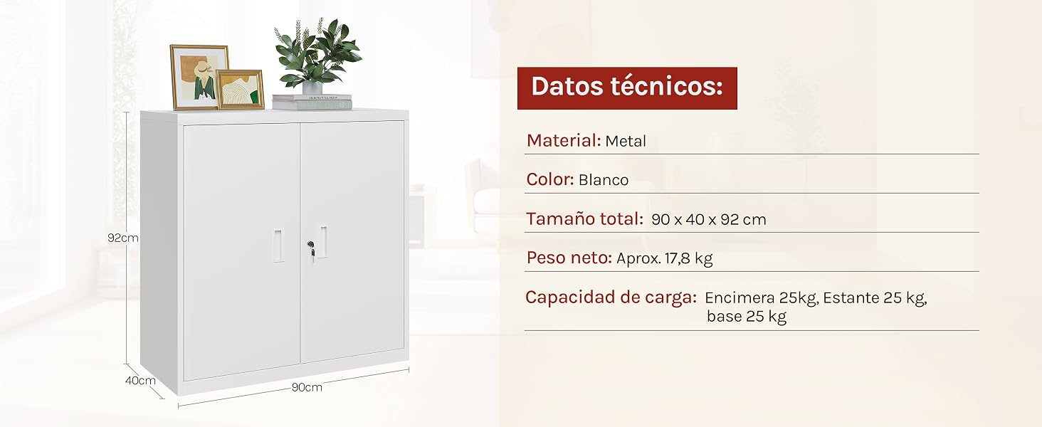 Archivador Armario Oficina, Armario Metalico con Cerradura, Cajonera Escritorio Multiusos
