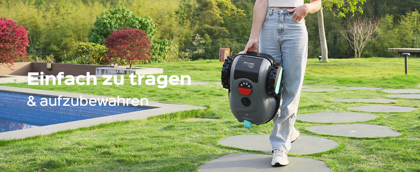 Der Text lautet 'Einfach zu üben'. Außenszenen, die Menschen zeigen, die auf Gras- oder Gartenflächen in einer parkähnlichen Umgebung laufen.
