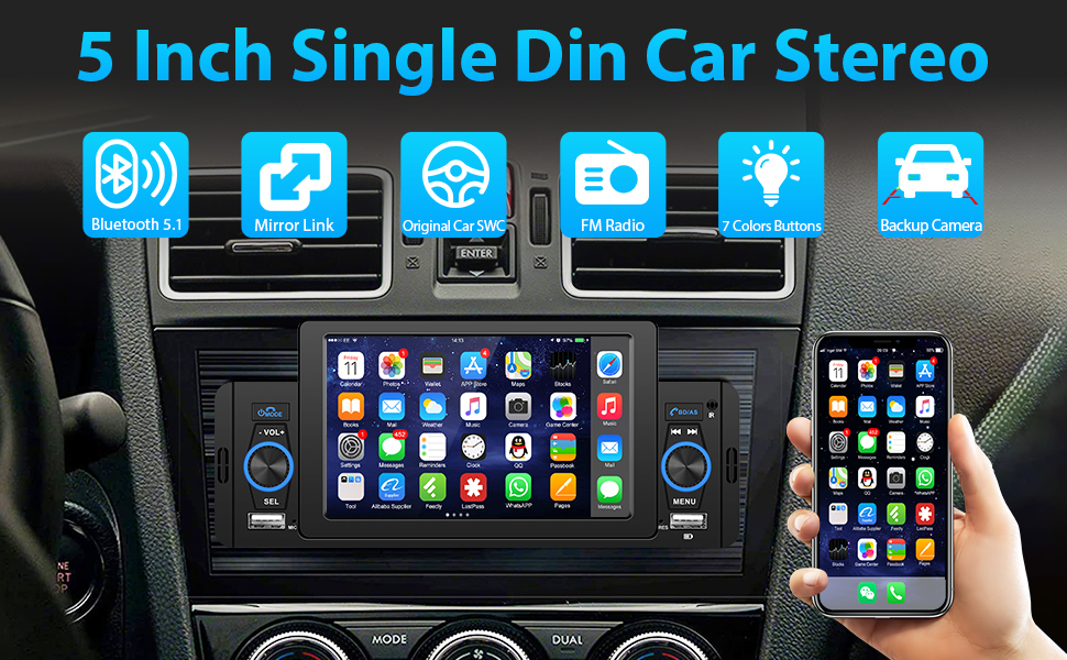 1 din 5 zoll car radio