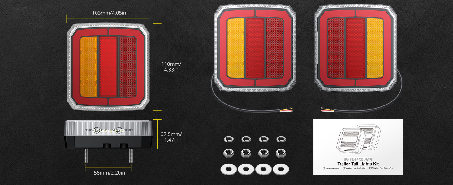 Product display on black background showing three red and yellow modular storage or learning boxes arranged horizontally, with component parts, assembly pieces, and instruction materials laid out below.