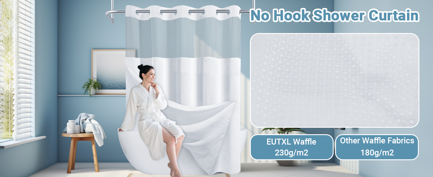 No Hook Shower Curtain and Liner Set