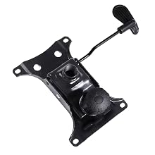 Black metal office chair tilt mechanism with adjustment lever, mounting plate, and tension control knob.