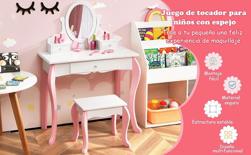 Set Mesa Tocador y Taburete para Niños