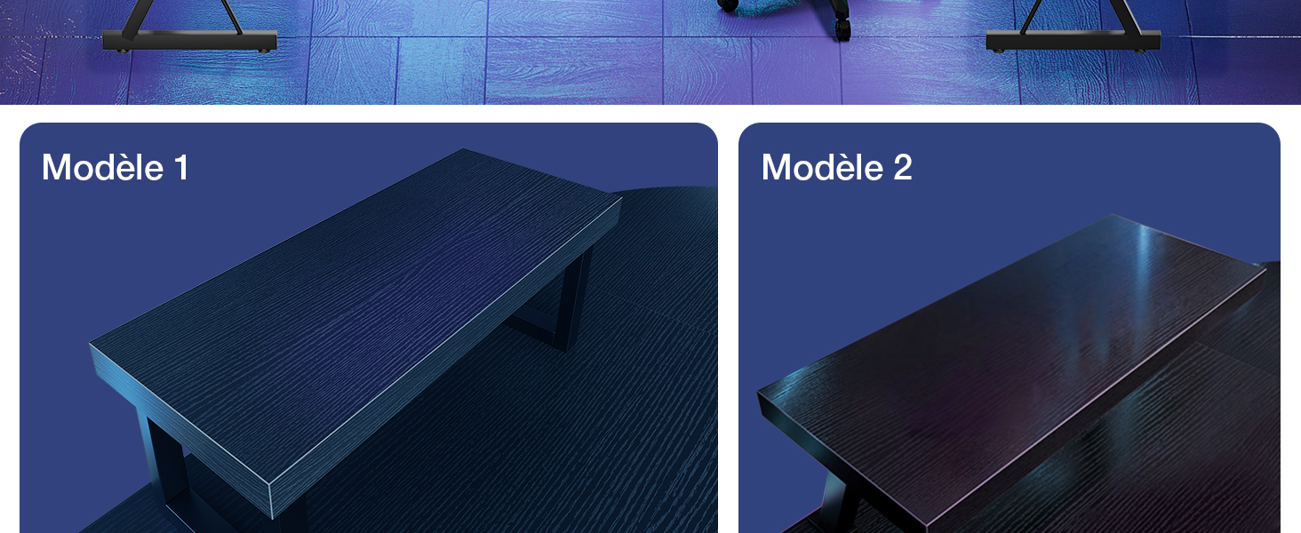 Deux panneaux étiquetés « Module 1 » et « Module 2 » montrant des appareils électroniques ou des modules rectangulaires bleu foncé ou noir sur fond sombre.