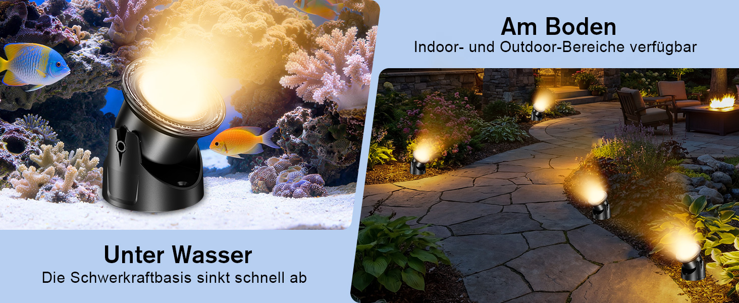 IP68 Teichleuchten unter Wasser und an Land