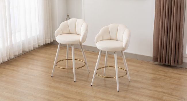 Set Di 2 Sgabelli Da Bar Girevoli EALSON In Velluto Blu Navy – Altezza Regolabile Con Schienale E Base Oro - 4