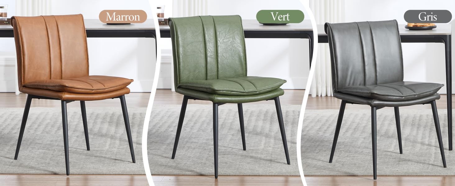Le texte indique « Fonction minuterie et mémoire ». Chaises longues modernes proposées en trois variantes : marron, vert et gris avec des cadres en métal.