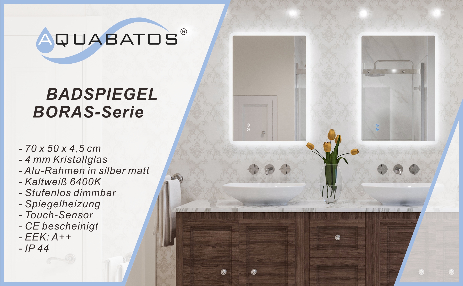 Badspiegel Beleuchtet LED Badezimmerspiegel 70x50cm BORAS Typ B
