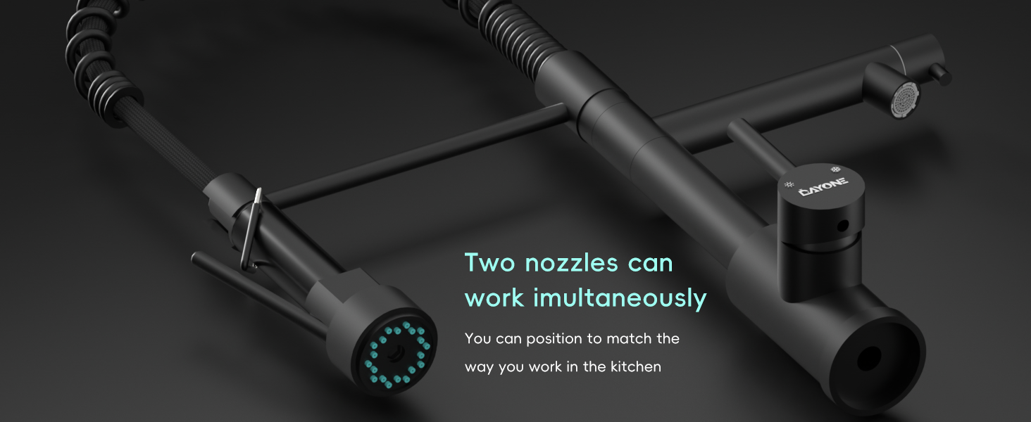 DAYONE Black Kitchen Sink Mixer Tap with Two Spouts, 2024Update Spring 360° Swivel Kitchen Tap
