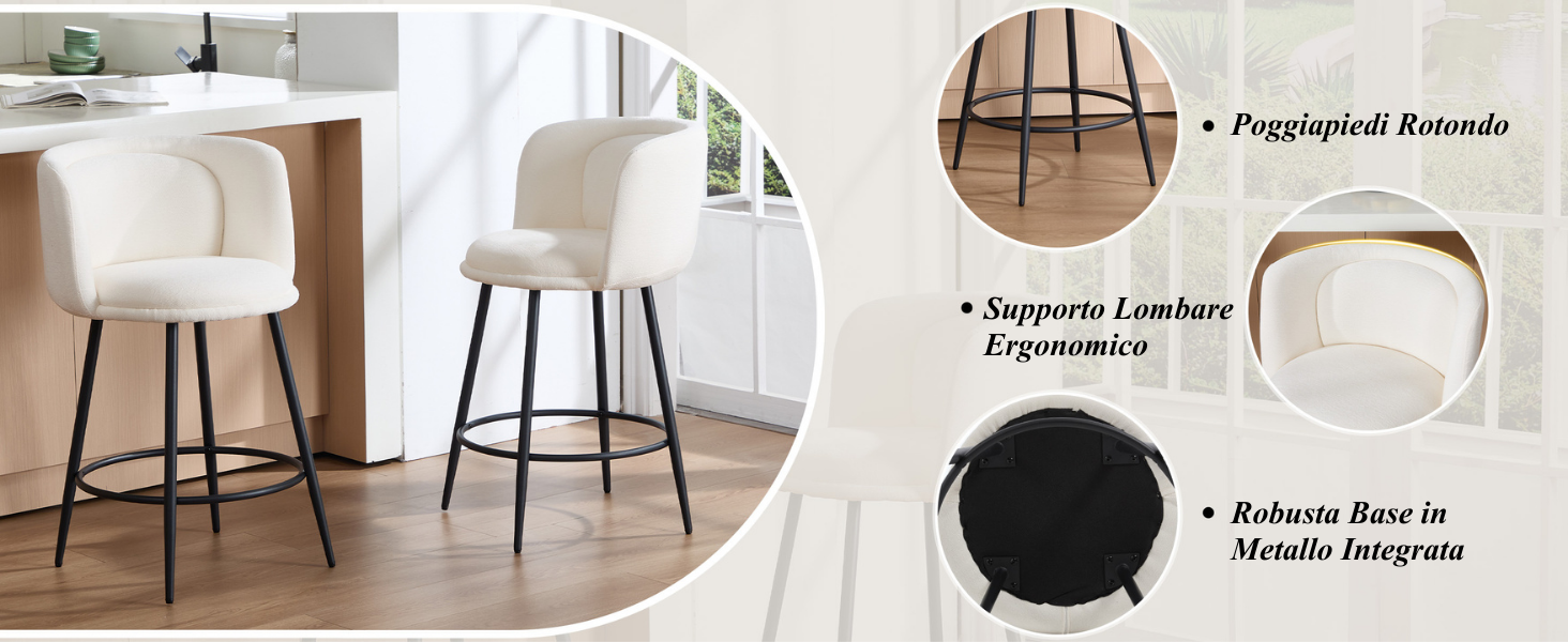 Serie di sedie da pranzo moderne nei colori bianco e nero mostrate in diverse angolazioni in un ambiente interno luminoso.